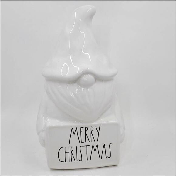 New Rae Dunn Gnome White Figural Holding A Merry Christmas Sign Decor Figure - Picture 1 of 5